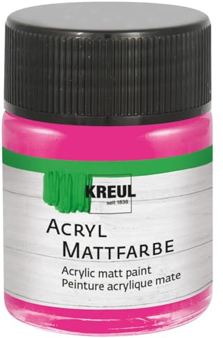 KREUL 75511 - Acryl Mattfarbe, pink im 50 ml Glas, cremig deckende, schnelltrocknende Farbe auf Wasserbasis, für viele verschiedene Untergründe geeignet