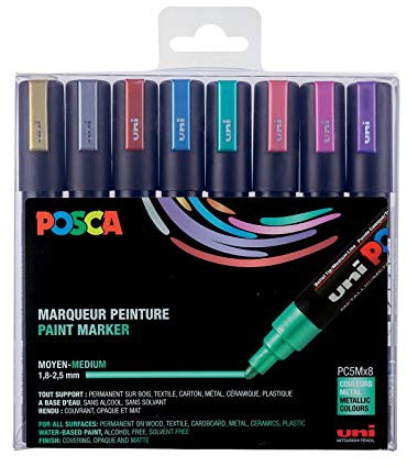 POSCA 182520 - POSCA Marker mit mittelfeiner Rundspitze, 8er Set, Metallic