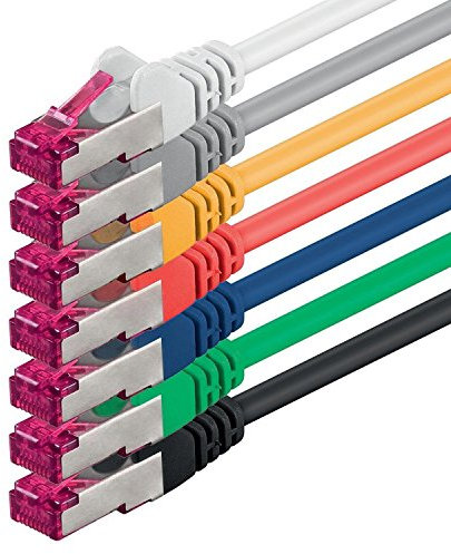1aTTack.de 1m - 7 couleurs - 7 pièces - câble réseau CAT6a (10Gb/s) S-FTP CAT 6a Lankacable - certifié GHMT PIMF 500 MHz Cat5 Cat5e Cat6 Cat6a Cat7 pour switch, routeur, modem, Internet