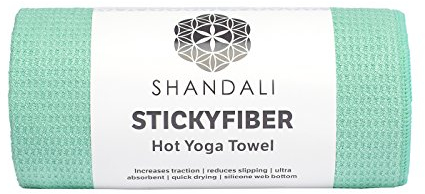 Shandali Stickyfiber Handtuch – Mikrofaser, Super Saugfähig, rutschsicher, Verletzungen kostenlos, 61 x 182,9 cm – Yoga-Towel mit Waffelweave und Silikon-Griff, Jadegrün
