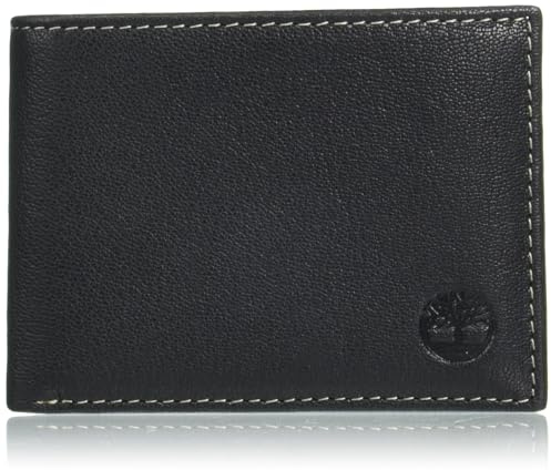 Timberland Men's RFID Blocking Wallet – Genuine Leather Passcase with Removable ID Holder, 6 Card Slots, 2 Billfold Pockets, Slim Design, Black, One Size