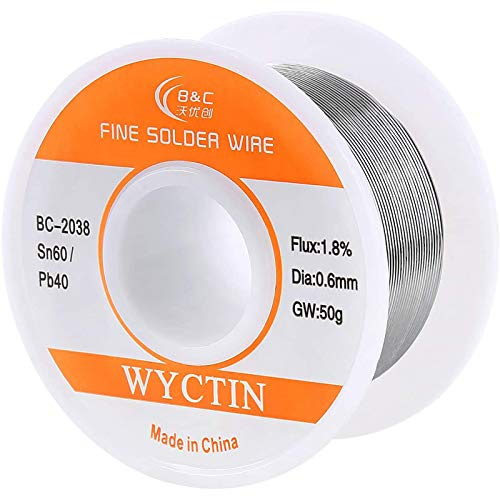 WYCTIN 60-40 Tin Lead Rosin Core Solder Wire for Electrical Soldering and DIY 0.0236 inches(0.6mm) 0.11lbs