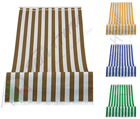 Tenda da Sole a Righe per Balcone Veranda o Terrazzo con Anelli e Ganci Tessuto Resistente da Esterno Misura cm 200x295 Colore Marrone