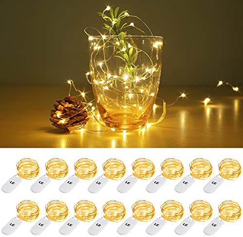 LE LED Lichterkette Batterie 1.2M, 16er 20LEDs Lichterketten aus Kupferdraht, IP65 Wasserdicht Drahtlichterkette für Weihnachten, Party, Innen, Außen, Hochzeit Deko, Warmweiß Weihnachtsbeleuchtung