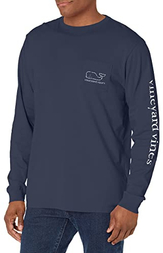 Vineyard Vines Men's Long Sleeve Vintage Whale Pocket T-Shirt, Blue Blazer, X-Small