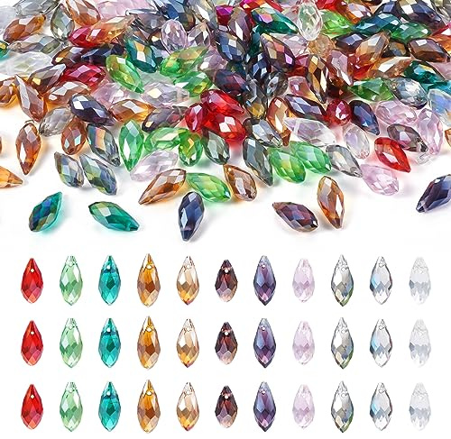 Craftdady 220Pcs Faceted Glass Teardrop Beads AB Color Briolette Crystal Beads Czech Crystal Charms Water Drop Spacer Beads for Crafts Sun Catcher Jewelry Making