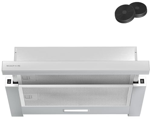 SOONYE Telescopic Cooker Hood 60cm 350m³/h Built-in Extractor Hood 600mm with LED Light 2 Speeds Integrated Kitchen Extractor Fan