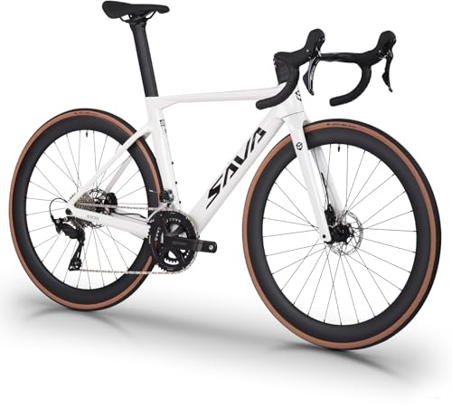 SAVADECK Carbon Fiber Road Bike, Hydraulic Oil Disc Bike with Carbon Fiber Frame and Wheelset, Lightweight Full Carbon Racing Bicycle with Shimano R7120 24S Shift Set for Adults(White,51cm)