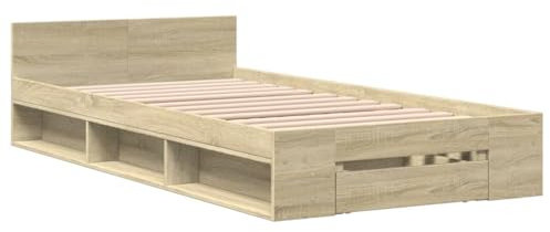 vidaXL Bettgestell, Bett mit Schublade für Schlafzimmer, Bettrahmen mit Lattenrost, Schlafzimmerbett Einzelbett, Sonoma-Eiche 90x200cm Holzwerkstoff