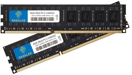 Rasalas 16GB Kit (2x8 GB) DDR3 1333MHz 2Rx8 PC3 10600U 8GB Arbeitsspeicher 240 Pin 1,5 V CL9 Desktop Memory Ram Upgrade 8 GB…