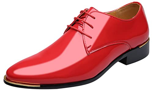 Zapatos de charol para hombre, color blanco, para negocios, con cordones, clásicos, Derby Oxford, para boda, con cordones, para ocasiones formales, para bodas, rojo, 44 EU