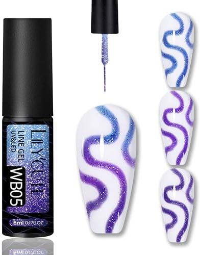 Gel Nagellack Liner - Temperaturwechsel Line mit Glitzer für Blau & Pink Farbveränderung - Herbst & Winter Nageldesign Französisch Liniennagelkunst Bürste, UV Soak-off