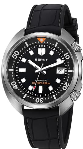 BERNY Montre Automatique pour Hommes 20ATM étanche Montre de Plongée Mécanique à Aiguilles avec Verre Saphir AR Super Luminiscent Montre de Plongée à la Mode