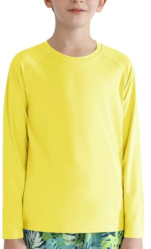 Valcatch Boy's Girls UPF 50+ Long Sleeve Swim Rash Vest, Yellow, 10-12Y