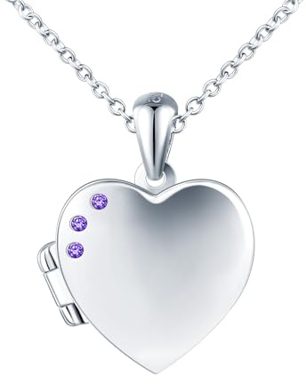 MICSAVI Collana Medaglione Cuore Portafoto in Argento 925 per Donne Ragazze, Catena e Ciondolo Cuore con 3 Zirconi, Collana di Foto Personalizzata Gioielli per Mamma Fidanzata
