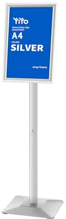 YIYO Sign Stand Poster Stand，adjustable heavy duty pedestal Sign Holder Floor ，aluminium frame floor standing for display A4 menu advertising (Silver, A4)