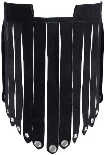 CALFOVERA Gonna con Frange retrò in Similpelle Armatura da Cavaliere Mercenario Armatura Medievale da Vichingo Kilt da Gladiatore Romano Grembiule con Frange Costume Punk Medievale per Feste(Nero)