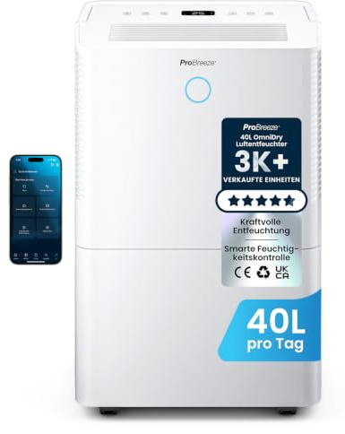 Pro Breeze® deshumidificador inteligente 40L/día con Wi-Fi, sensor automático, modo ropa, temporizador 24h y drenaje continuo silencioso
