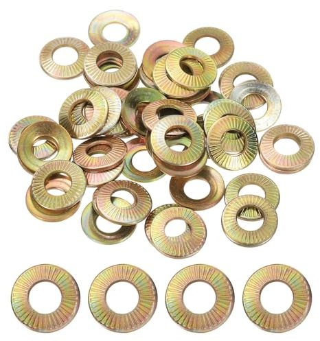 PATIKIL M8x16x1.4mm Flat Washers 50Pcs 65Mn Steel Belleville Spring Disc Washer Conical Knurled Metric Gasket for Automotive Industrial Construction (Yellow Zinc Plating)
