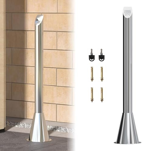 petour Edelstahl Stoßbehälter Entsorgung, Boden Standasche im Freien mit Schlüssel, gewerblicher Mülleimer für Wohnungen Büros Restaurants Bars Convenience-Stores, Silber 61 x 61 x 119 cm trash can