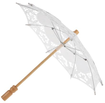 Beaupretty Vintage White Lace Bridal Umbrella with Floral Embroidery Cotton Lace Parasol for Wedding Photography Tea Party Sunshade Elegant Western Style Small White Parasol