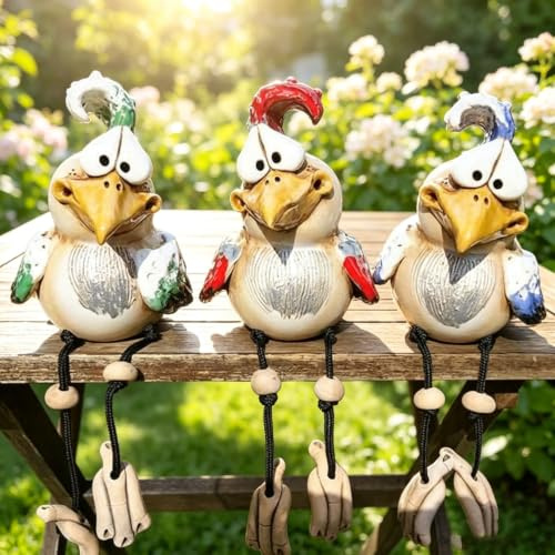 YFJSML Gallinas Decorativas Jardín, Divertidas estatuas Decorativas de gallina para jardín, de Resina, decoración de gallinas, decoración navideña, ja rdín, Patio Trasero, Poste (3 Unidades)