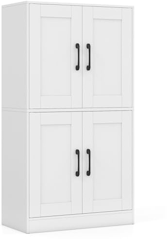 COSTWAY Mueble Auxiliar de Cocina de 60 x 30 x 110 cm, Alacena de Cocina de Madera con Puertas y Estantes Ajustables, Armario Despensa de Almacenamiento para Salón, Comedor y Despacho (Blanco)