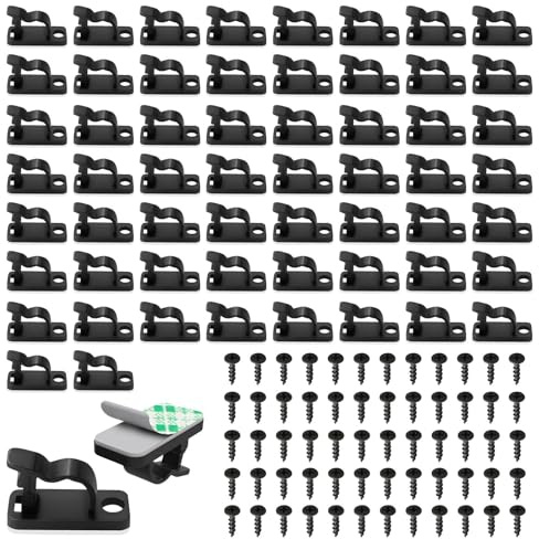 HOMTRAK 60Pcs Clips Organizador de Cables Autoadhesivo con Tornillos, Sujeta cables Pared Sin Taladro, Grapas Cable Pared para Cable USB Luces Hadas, Gestión de cable para Casa Oficina Exterior Negro