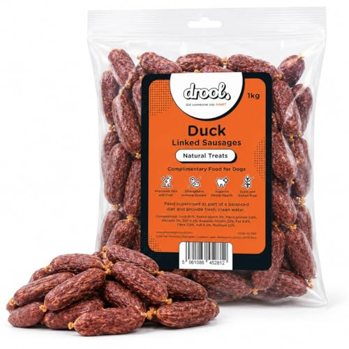 Drool Linked Duck Sausages Dog Treats – 100% Natural Air-Dried Meaty Sausages, High Protein, Grain Free – 1kg