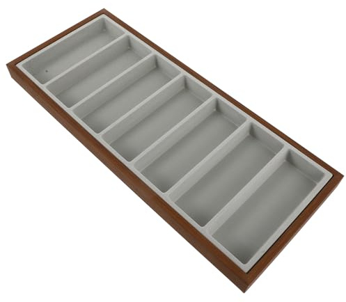 KESYOO Vassoio per occhiali da sole in legno e tessuto grigio, organizer con 7 scomparti, espositore multiuso per gioielli e orologi, supporto compatto per casa e negozio
