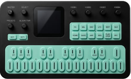 M-Vave FM1 - ​​Sintetizador FM portátil de 27 teclas con 128 presets, 32 algoritmos, 6 operadores, altavoz integrado, arpegiador, secuenciador de 16 pasos, USB-C, BLE MIDI y entrada MIDI