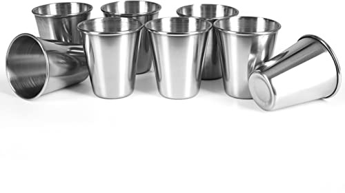 Ganzoo Stamperle bicchierini da liquore e shot, set da 8 in acciaio inox argento 60 ml 6 cl, con 2 astucci cilindrici in pelle, compatti e riutilizzabili, lavabili in lavastoviglie