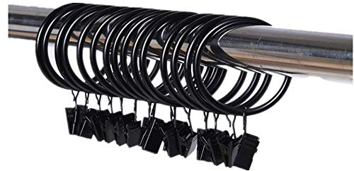 Leoyoubei Metal Drapery Curtain Rings with Clips,Decorative Drapery Curtain Clip Rings, Premium Iron Metal Material 30-Pieces-Interior Diameter (2.5, Black)