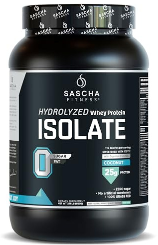 SASCHA FITNESS Hydrolyzed Whey Protein Isolate,100% Grass-Fed (2 Pounds, Coconut)
