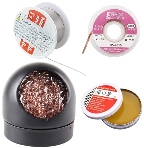 4-in-1 welding tool set, soldering iron tip cleaner + 0.6mm solder wire (1.76 oz / 50 g) + Rosin Solder Flux Paste (0.35 oz / 10 g), no-clean soldering core (2.0mm, 29.5 inches)