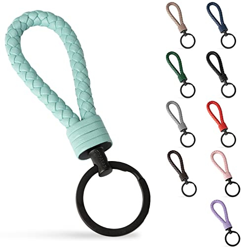 SERASAR Schlüsselband Leder mit Edelstahl Schlüsselring - Zusatzringe Ideal für Auto, Motorrad, Fahrrad & Haus Schlüsselanhänger Geschenk Schachtel