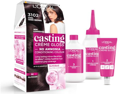 L’Oréal Paris Casting Crème Gloss Semi-Permanent Hair Dye, 3102 Dark Brown | No-Ammonia, Radiant & Natural Colour, Lasting 32 Washes, 3x Glossier, 4x Silkier, Visibly Healthier, Easy Application