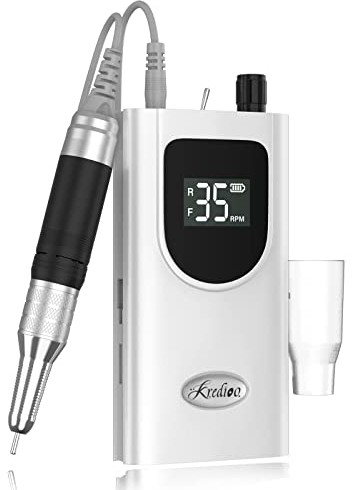 Kredioo Fresa per Unghie Professionale 35000RPM Ricaricabile, Fresa Unghie Portatile, Lima Elettrica, Manicure e Pedicure, Trapanino, Trapano Elettrico per Rimozione Gel e Smalto, Kit 6 Punte, Bianco