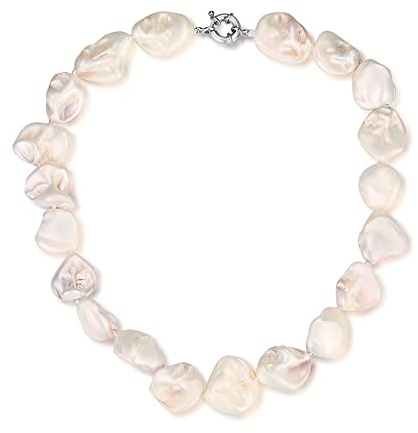Pearl Choker Necklace for Women Boho Beaded Statement Necklace with Black White Large Freshwater Pearls Silver Fashion Jewelry Gift(White)