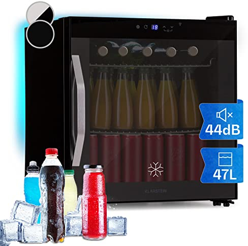 Klarstein Kühlschrank, Getränkekühlschrank mit Glastür, Minikühlschrank Lautlos mit 2 Ablagen & App-Steuerung, Outdoor Kühlschrank, Kleiner Kühlschrank für Zimmer, Minibar 0-13°C, Bierkühlschrank 50 L