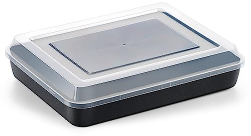 Joyfair Backblech, Edelstahl Kleine Ofenblech mit Luftdichtem Deckel, Schwarz Antihaft Rechteckige Auflaufform für Kuchen/Lasagne/Brownie, Gesund & Ungiftig, Leicht zu Reinigen - 23,7x18x5cm