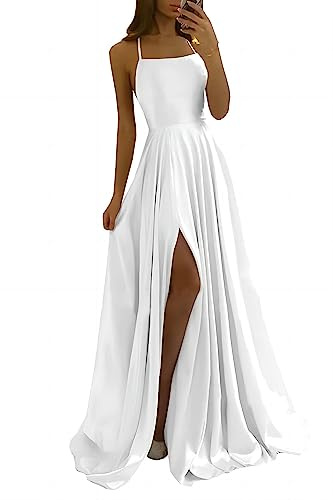 xxxiticat Robe de Bal Longue Élégante en Satin - Mariée, Soirée Sexy, Dos Nu, Spaghetti, Princesse, Demoiselle d'Honneur