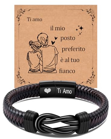 Cheerslife Regali San Valentino per lui Regalo Uomo Bracciale Uomo in Pelle - Infinito Nodo Con Incisione Ti Amo Per Fidanzato Marito Uomo Ragazzo Regalo compleanno Anniversario