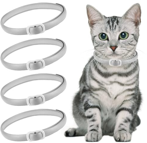 Cat Collars, Gray 4-Pack Waterproof Adjustable Collar For Cats, Natural Protection Cat Collar.