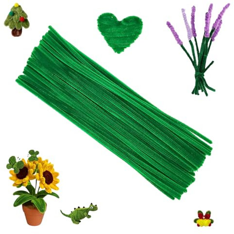 Quixotical 200 Stück Pfeifenreiniger, Grün Chenilledraht 30CM, Pfeifenreiniger Biegeplüsch Basteldraht, Flexible Chenille Stiele, für Kreative DIY-Projekte und Basteldeko