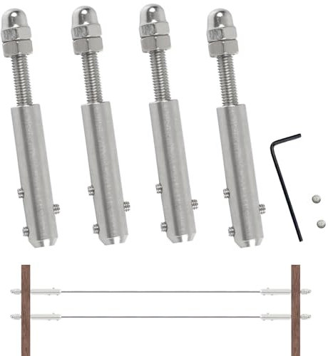 STFALI 4 tensores de cuerda, tensor de cuerda de acero inoxidable, tensor de cuerda de alambre para cable de alambre de 4 mm, abrazadera de cable de alambre de 4 mm, terminal de tensión para fijación