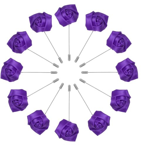 M METERXITY 12Pcs Boutonnières Roses, Boutonnières de Marié, Boutonnières à Épingle à Revers pour Hommes, Décoration de Mariage/Costume d'Homme/Boutonnières de Mariage [Violet Foncé]