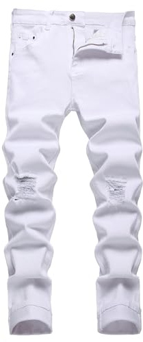 Jeans da uomo slim fit elasticizzati strappati a tubo per uomini, effetto consumato rovinato regular a gamba dritta moda comfort vita elastica pantaloni jeans, adolescenti moda casual skinny cargo