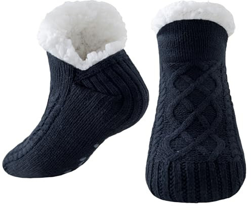 Niorasen Chaussettes Chausson Femme Homme, Pantoufles Antidérapantes Thermiques, Chausson Hiver Polaire Chaussette Chaude, Grosses Chaussettes Pilou Pilou de Noël, Cadeau de Noël, Noir