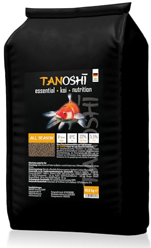 Tanoshi Koifutter - All Season - 3mm 13,5 kg | Schwimmendes Hauptfutter für eine ausgewogene Ernährung | Ganzjahresfutter mit Lachsöl | ab 8°C